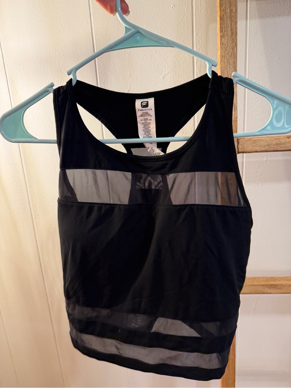 Fabletics Black Mesh-Panel Sports Tank